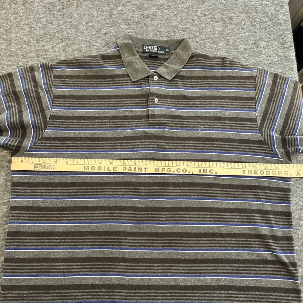 Polo Ralph Lauren Polo Shirt Men's XL Gray Striped Short Sleeve Collared Casual‎